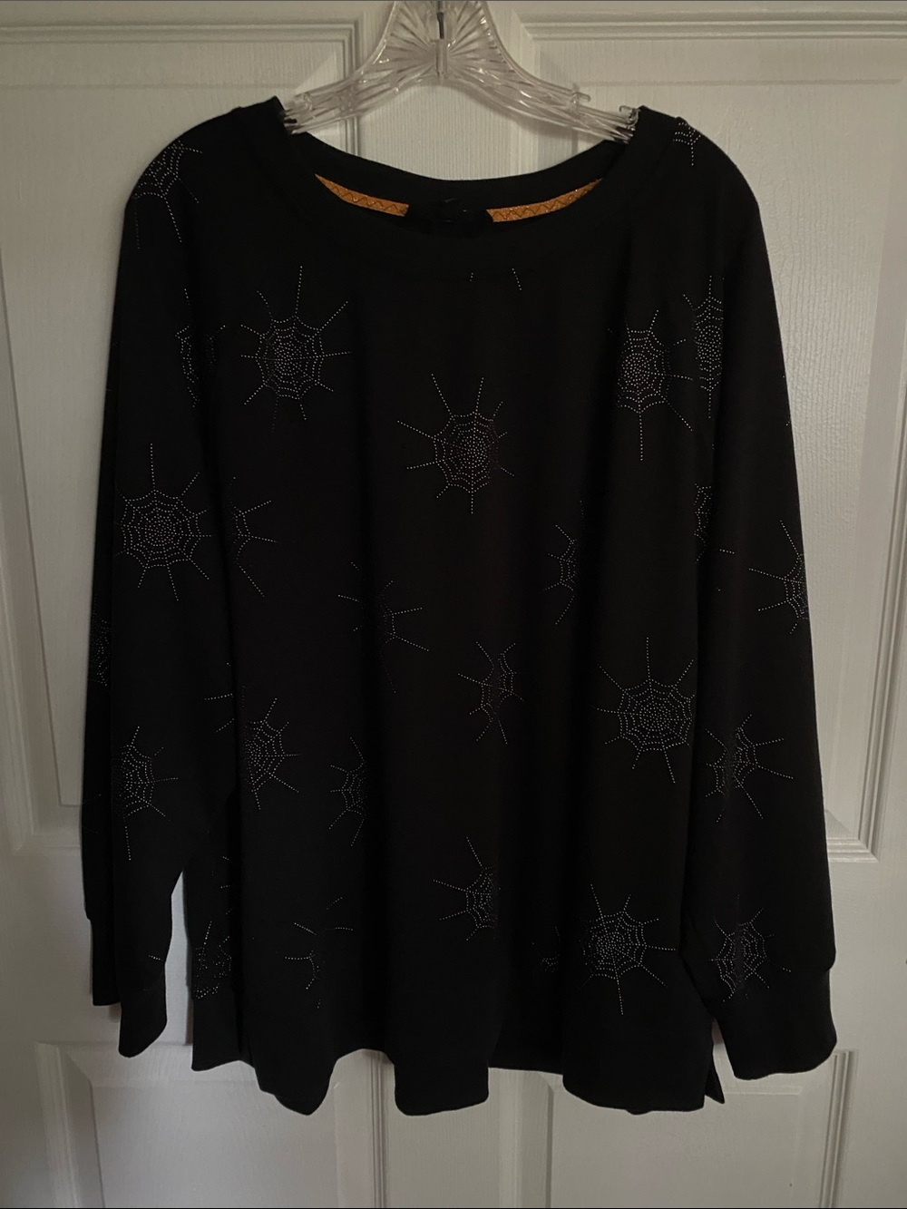 Women's Black Tunic Top with Subtle Spiderweb Detail